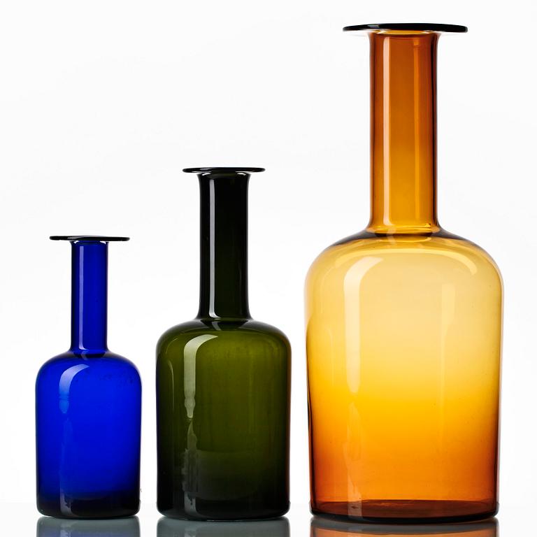 VASER, 3 st, glas, Otto Brauer för Holmegaard, 1970-tal.