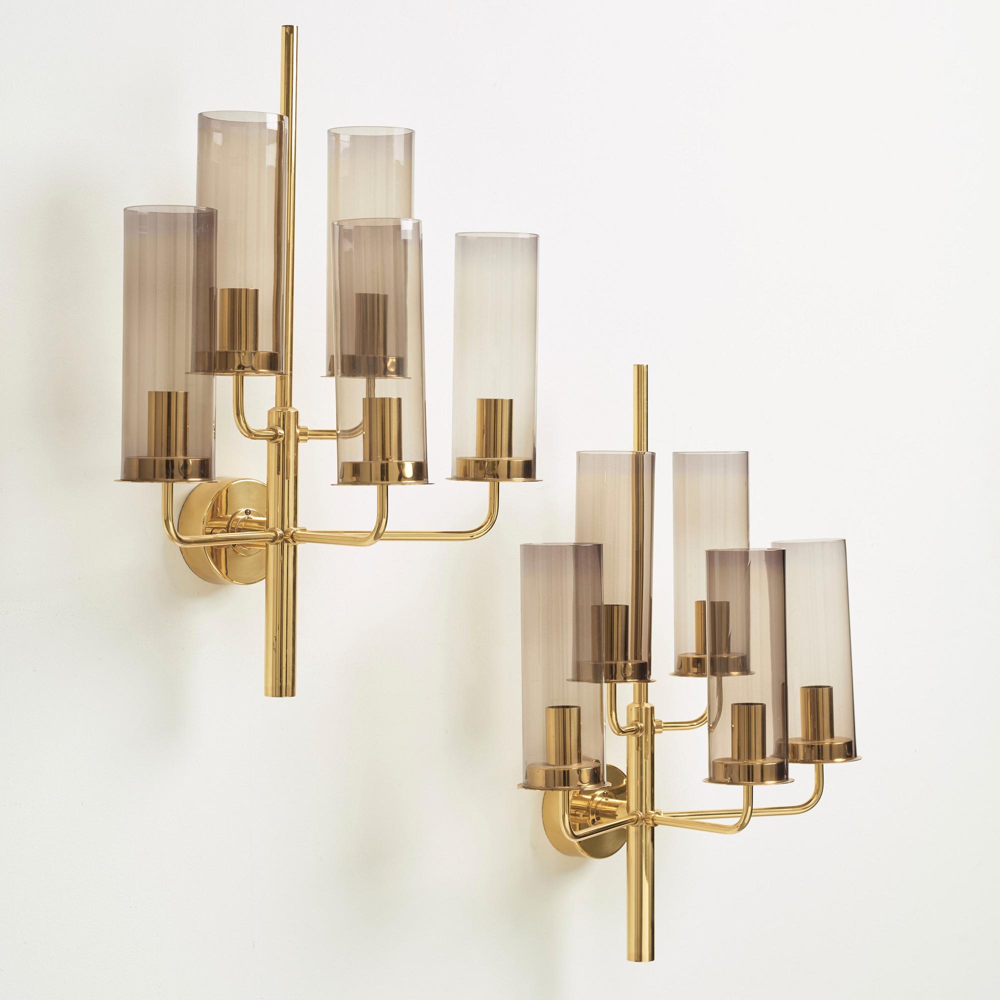 Hans-Agne Jakobsson, vägglampetter, ett par, "Sonata", modell "V169-5", Hans-Agne Jakobsson AB, Markaryd, 1960-70-tal.