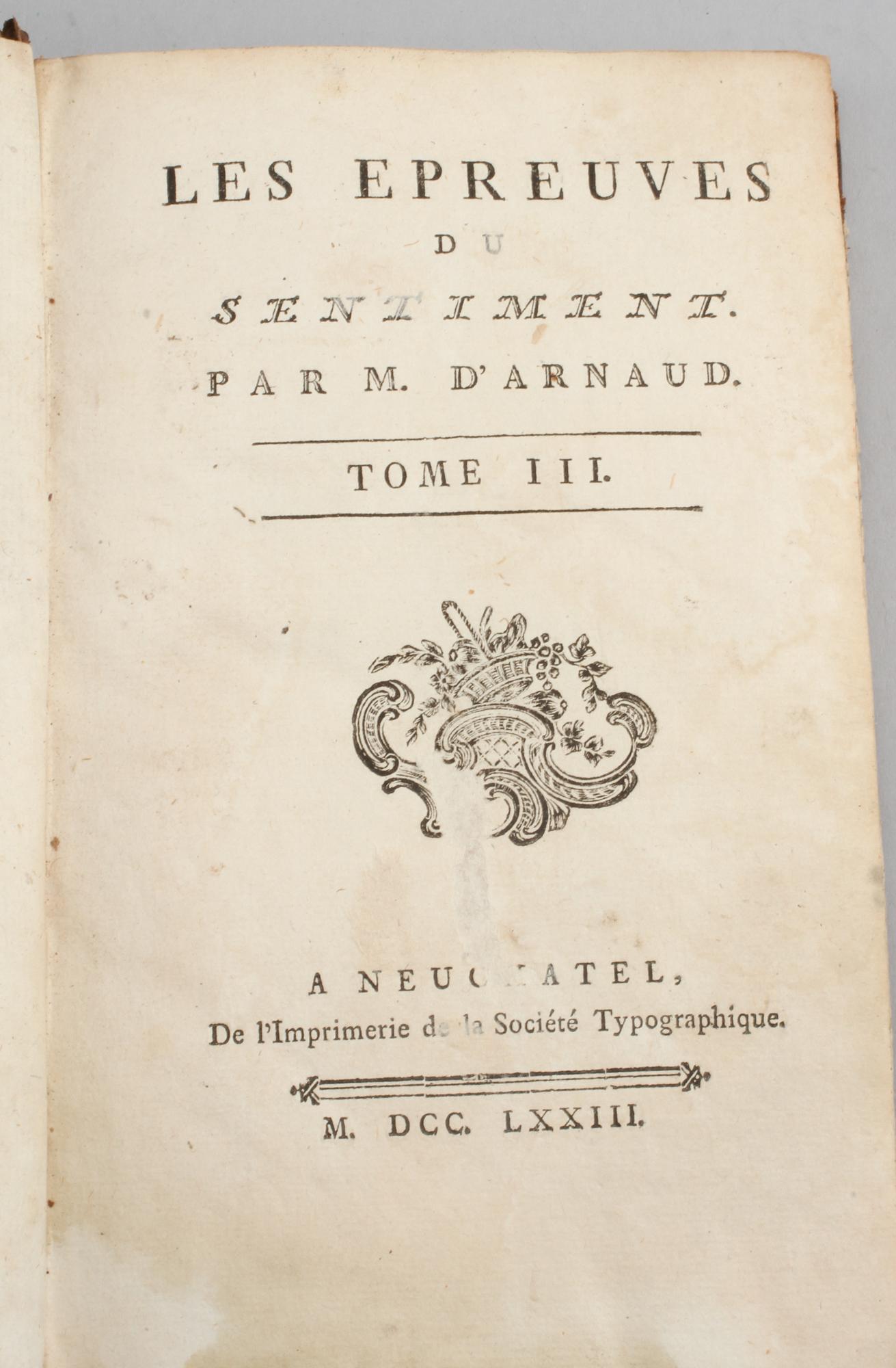 BÖCKER, 6 st, bl a "Les epreuves du sentiment...", 1700- och 1800-tal.