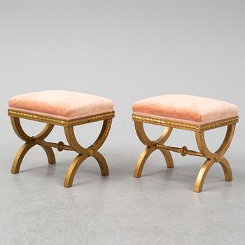 A late gustavian stool, early 19th century and  one  later made.