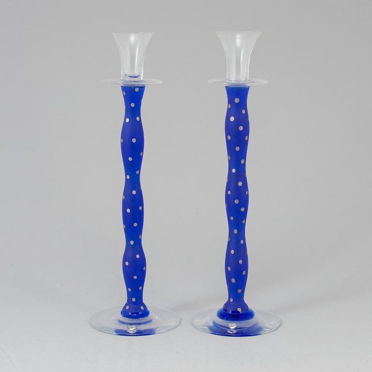 A pair of Swedish Orrefors glass candlesticks "Celeste" design Ann Nilsson.