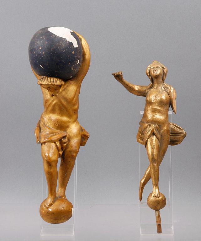 ORNAMENT, 2 st, trä, 1800-tal.