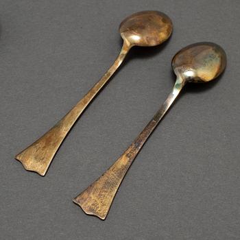 J TOSTRUP, 14 silver gilt and enamel coffee stoons from Oslo, Norway.