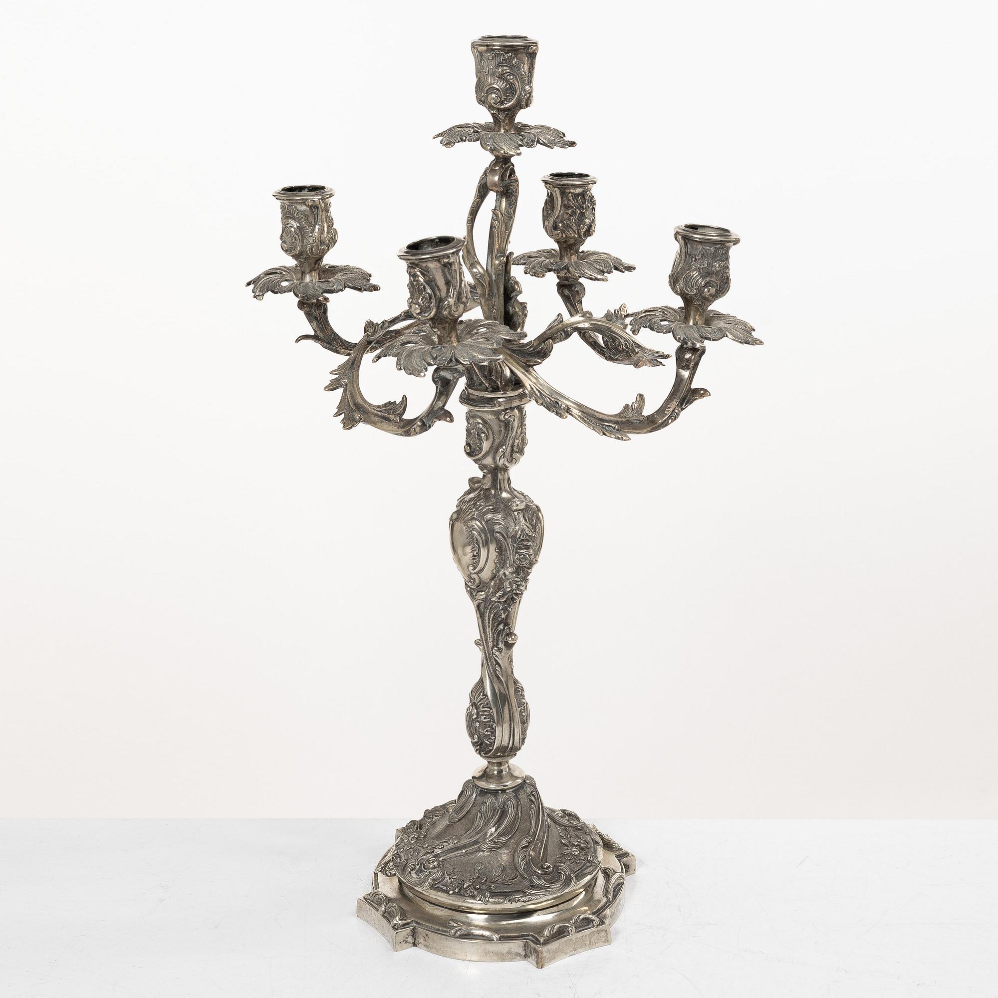 Candelabrum, silver, Rococo style, 20th century.