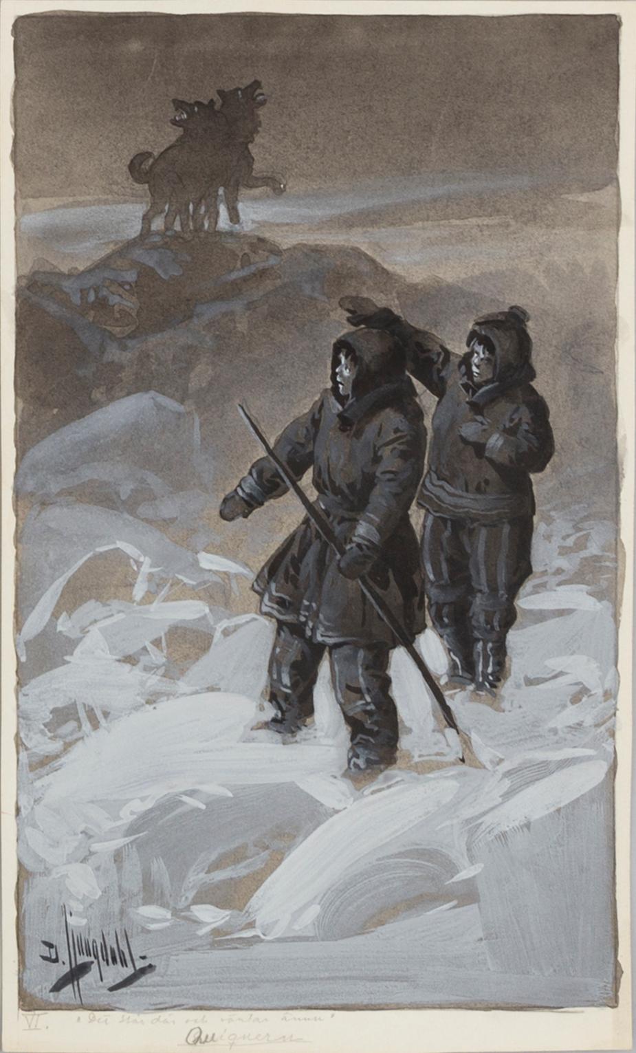 DAVID LJUNGDAHL, illustrationer, 8 st, tusch och täckvitt, signerade D. Ljungdahl. "Den andra djungelboken".