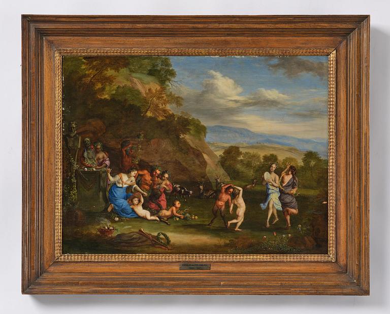 Cornelis van Poelenburgh, tillskriven, Arkaiskt landskap med dansande nymfer och fauner.