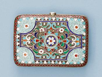 1155. A RUSSIAN SILVER-GILT AND ENAMEL CIGARETTE-CASE, possibly of Gustav Klingert, Moscow 1908-1917.