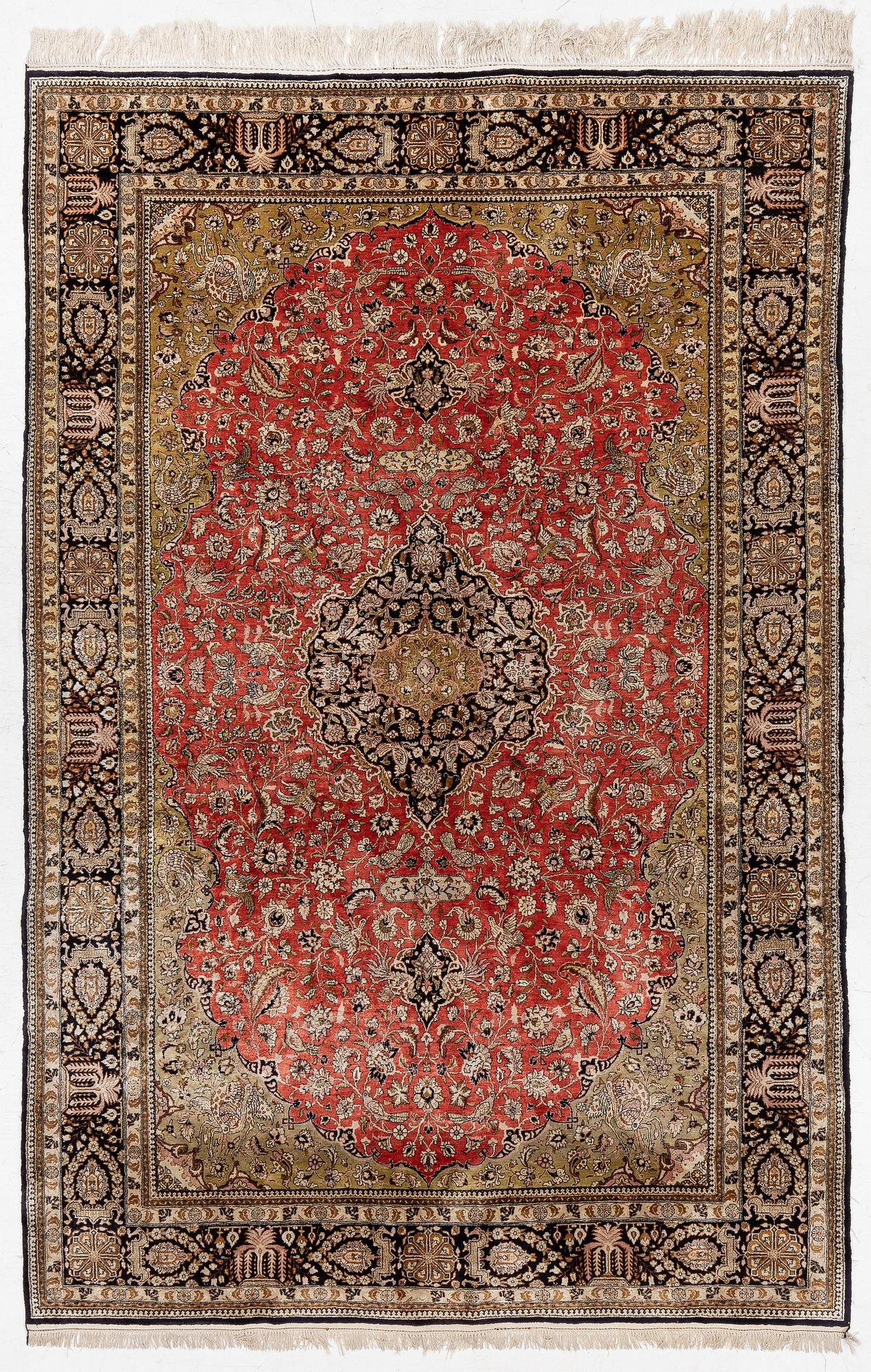 Carpet, silk, Nain, approx. 294 x 190 cm.