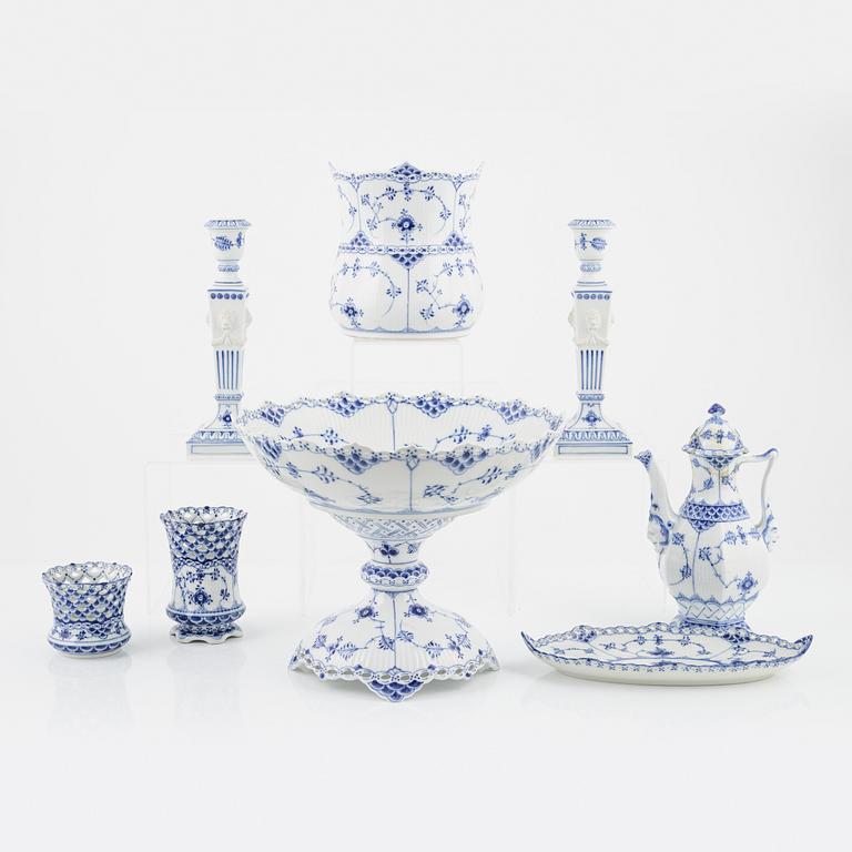 A group of eight 'Musselmalet' porcelain pieces, Royal Copenhagen, Denmark.