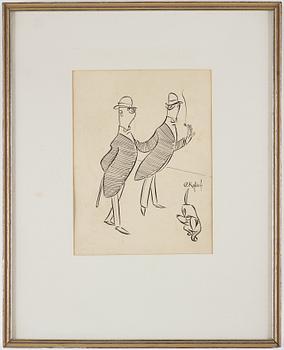 CARL KYLBERG, indian ink, signed CKylberg. "Två herrar på promenad".