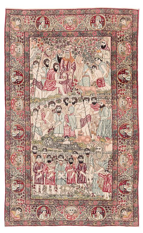 An antique pictoral Kerman rug, ca. 229 x 144 cm.