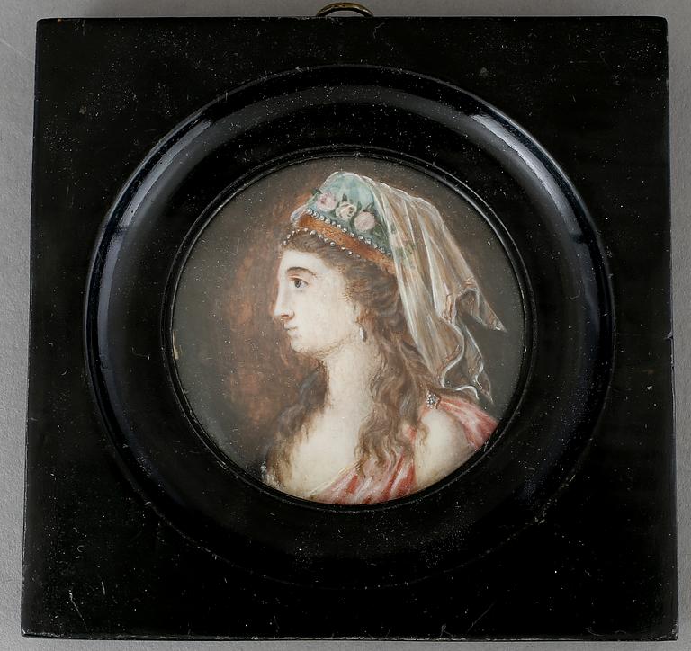 MINIATYRMÅLNINGAR, 2 st, okänd konstnär, gouache på papper, 1800-talets första hälft.