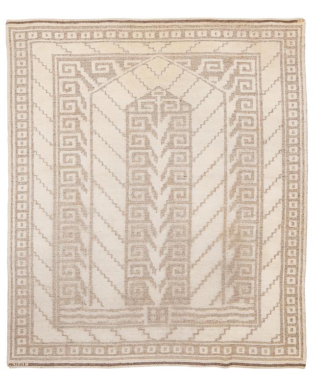 CARPET. "Vita spetsporten". Knotted pile in relief (reliefflossa). 264 x 226 cm. Signed AB MMF.