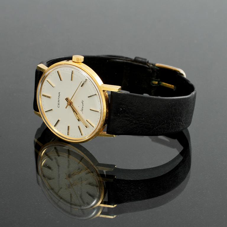 ARMBANDSUR, herr, 18 k guld, "New Art", Certina, 1900-talets andra hälft, total vikt 33 g.