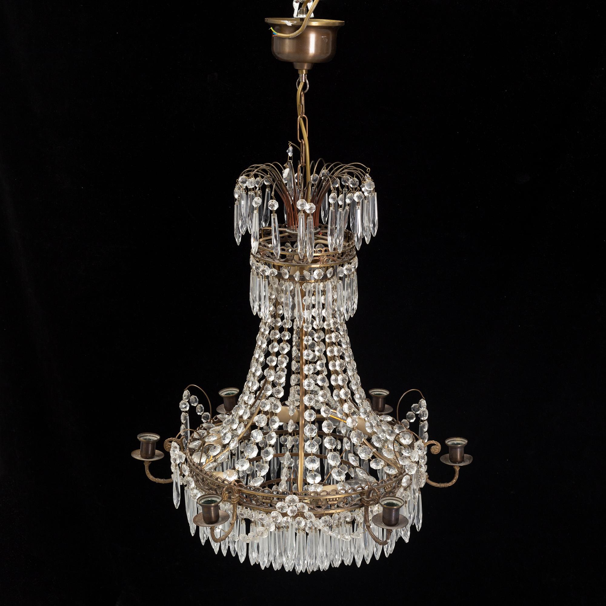 An Empire style chandelier, mid 20th century.