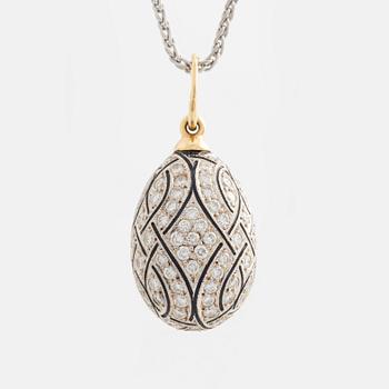 W.A. Bolin, jeweled egg, fully brilliant-cut diamonds, with black enamel, with chain.