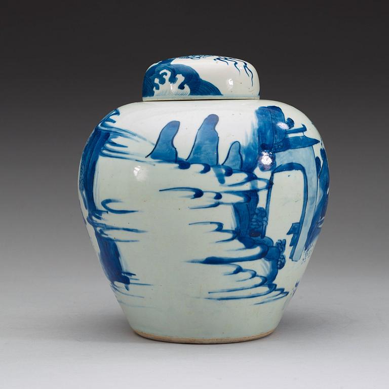 A blue and white jar with cover, Transition 17th century.