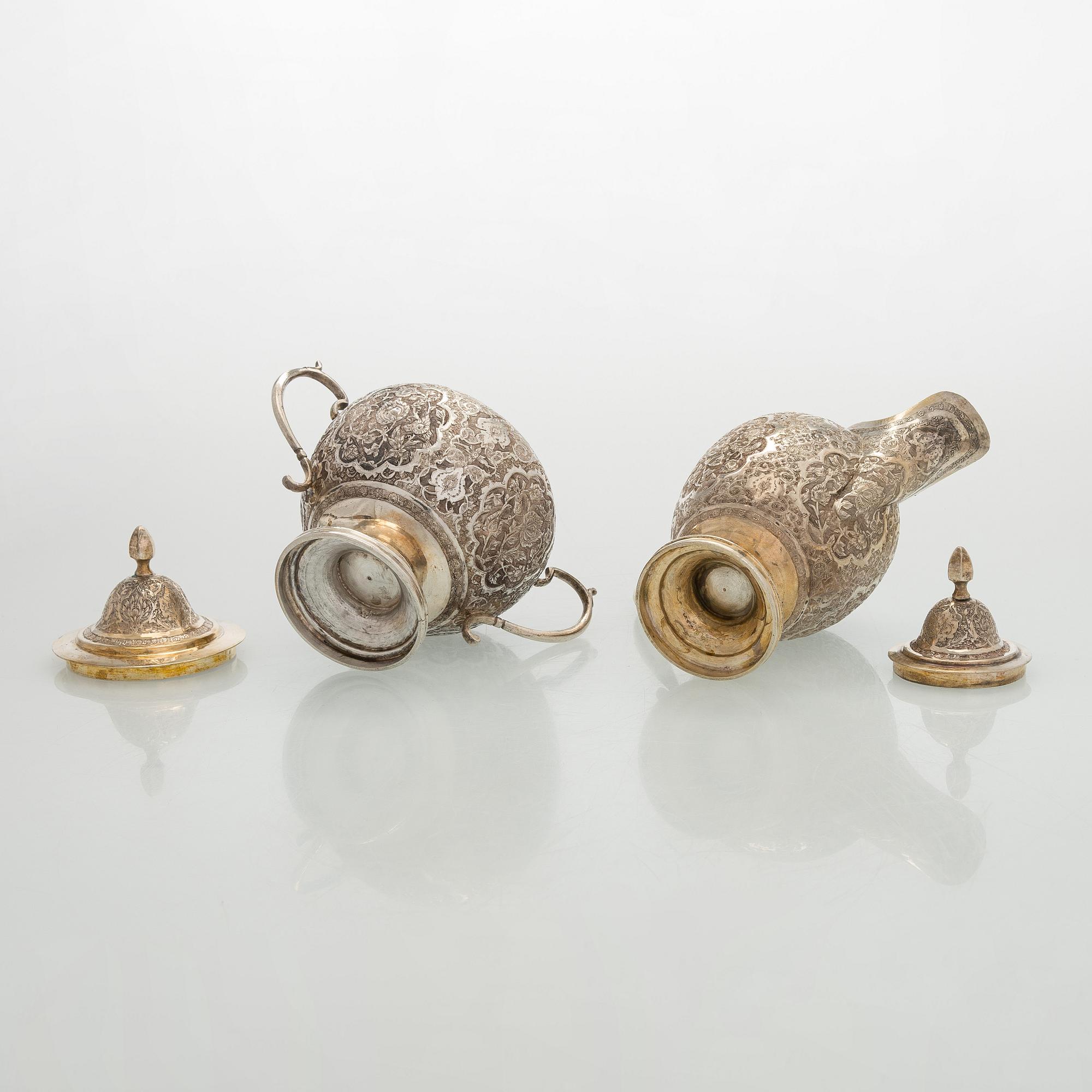 A 5-piece Persian tea service, first half of the 20th century.