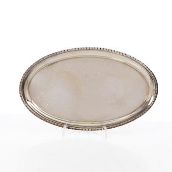 Mockakanna, sockerskål, gräddkanna samt bricka, silver, bl a Tyskland, med svenska importstämplar, 1900-tal.