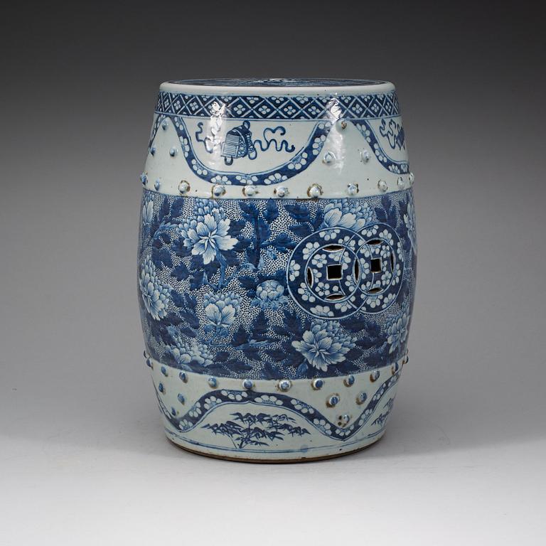 A blue and white garden seat, Qing dynasty, 19th Century.