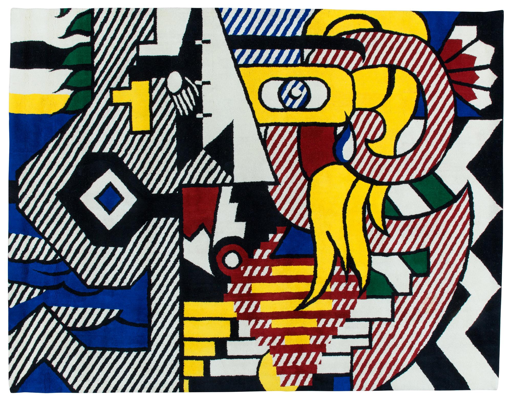 Roy Lichtenstein, TAPISSERIE/MATTA. "Amerind Landscape". Handknuten. 280 x 367 cm. Signerad á tergo LICHTENSTEIN ©.