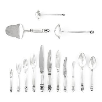 156. Johan Rohde, a set of 109 pieces of Acorn sterling and stainless steel flatware, Jensen & Wendel, Georg Jensen 1945 (-51) -77.