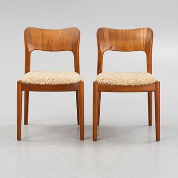 Niels Koefoed, a set of six teak dining chairs upholstered in new sheepskin, Denmark, 1960's.