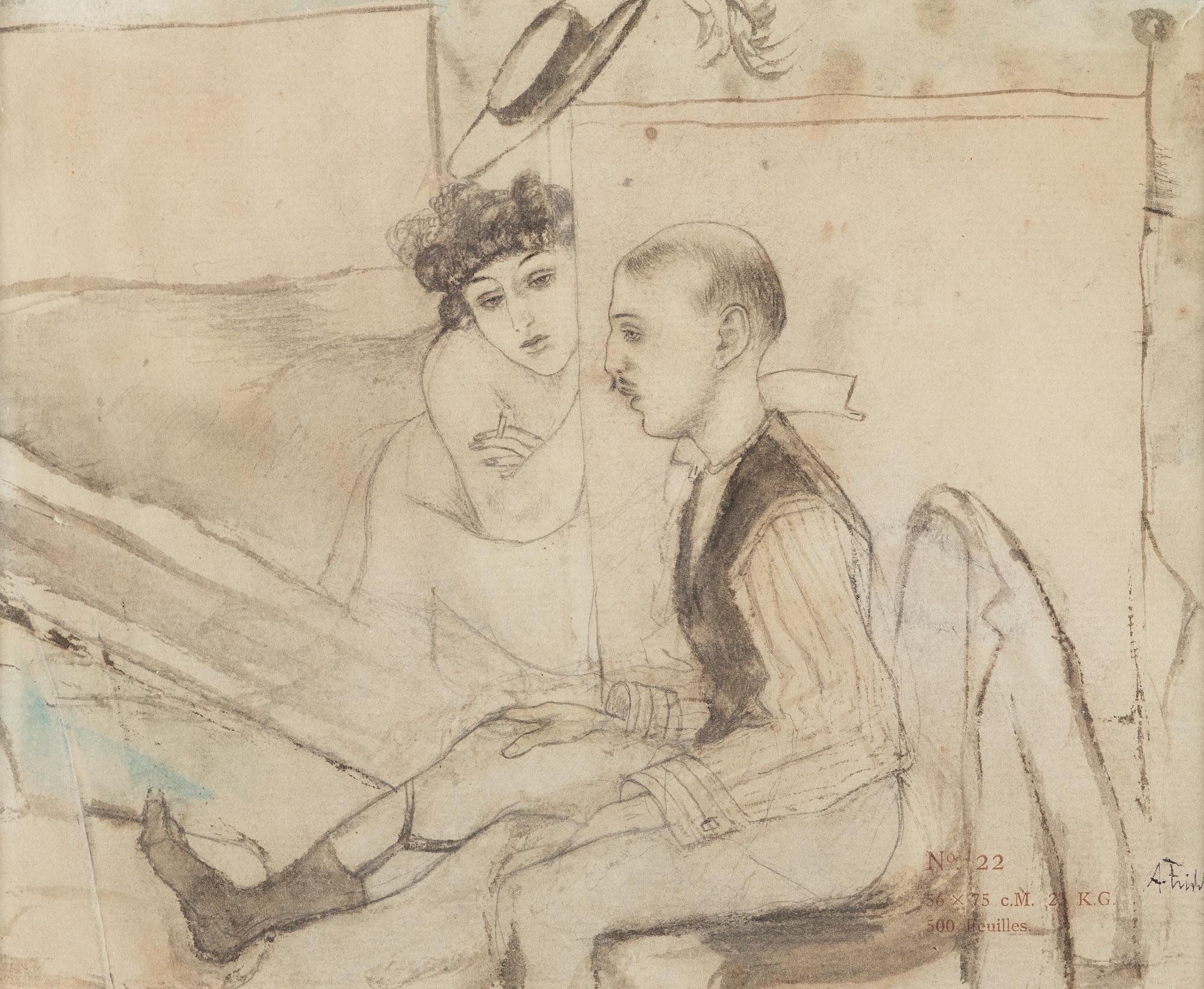 Axel Fridell, mixed media on paper, signed.