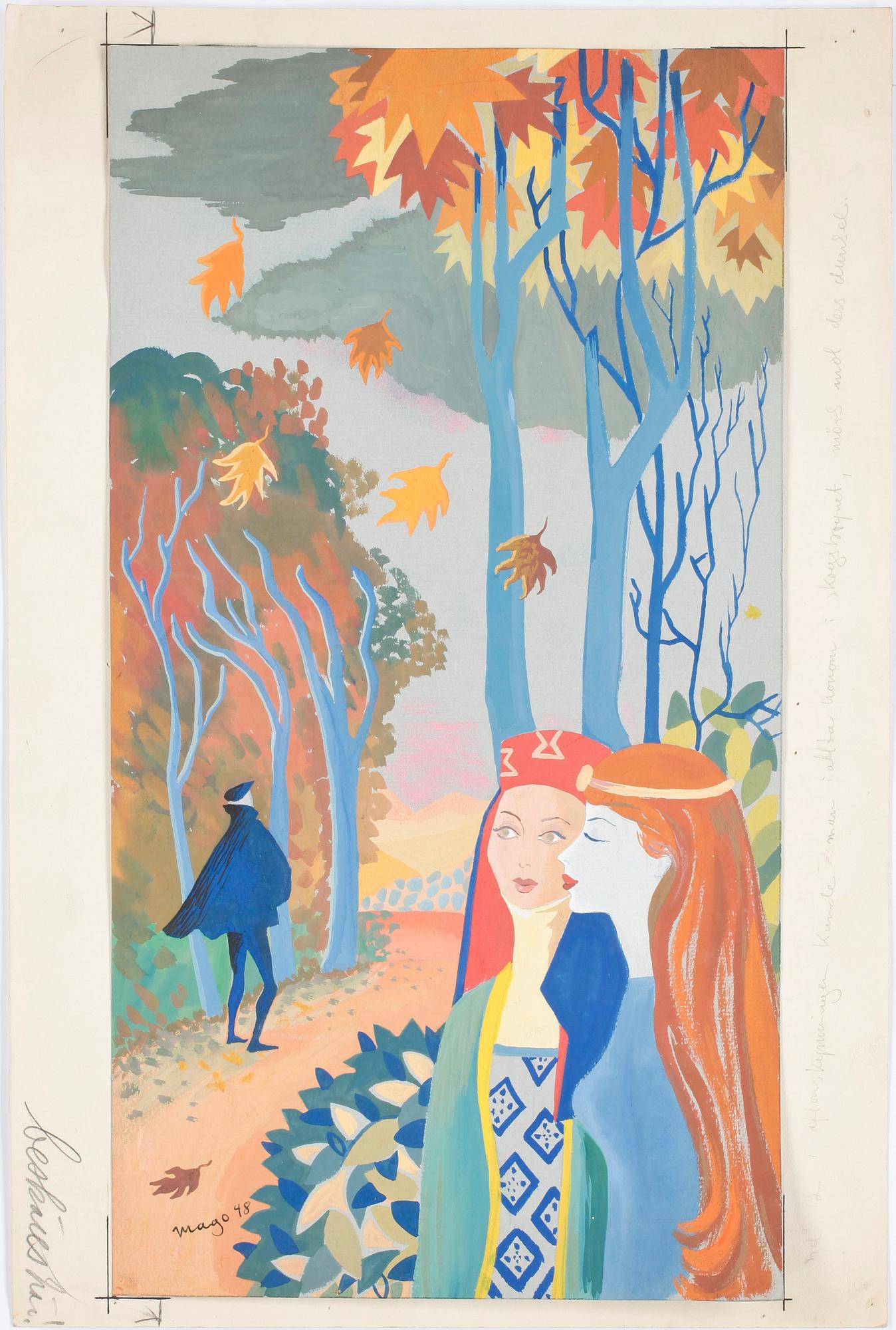 MAX GOLDSTEIN (MAGO), dräktskisser och akvarellteckningar, 22 st, delvis sign o dat 1948.