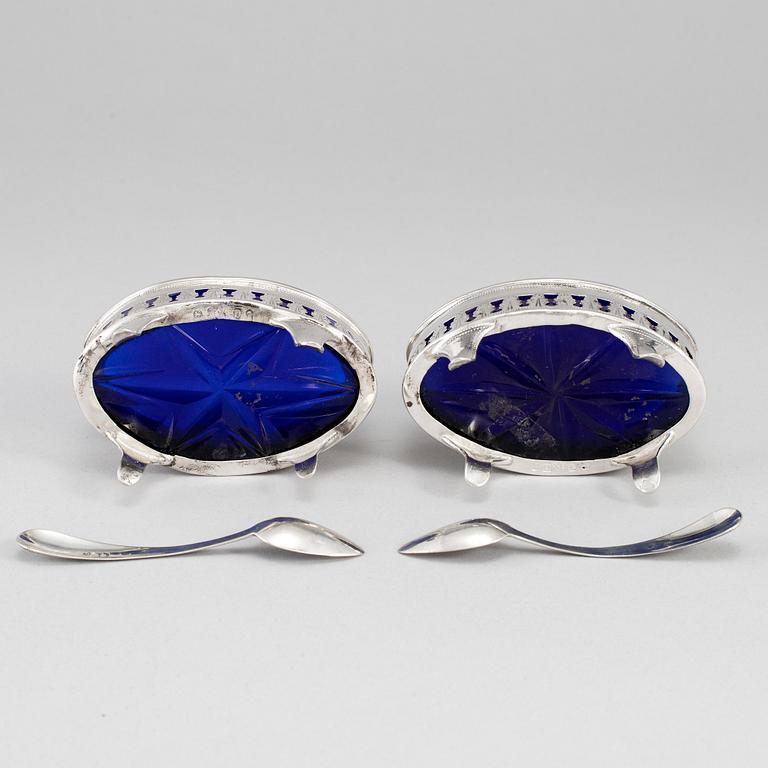A pair of silver salt cellars, mark of H.