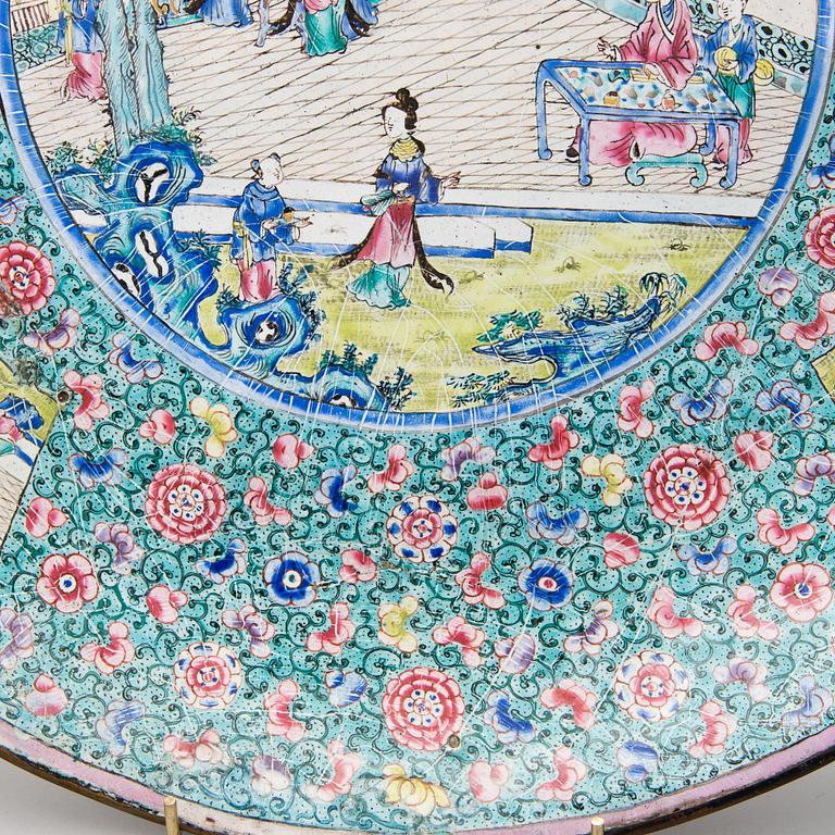 A pair of Chinese enamel on copper dishes, Qianlong (1736-95).