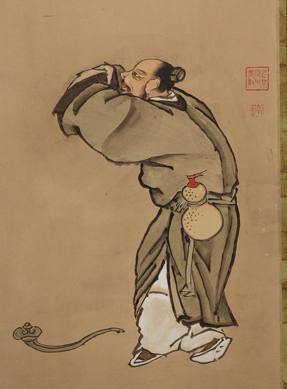 VIKSKÄRMAR, två stycken, sexdelade. Japanska med kinesiska målningar.