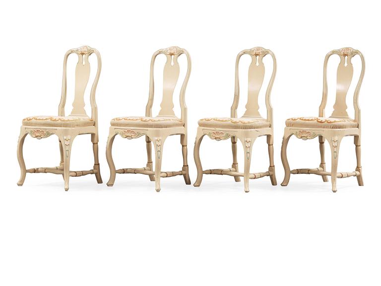 Four Swedish Rococo 18th century chairs.