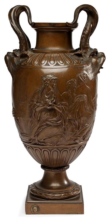 A 19th century Ferdinand Barbedienne bronze urn, signed.