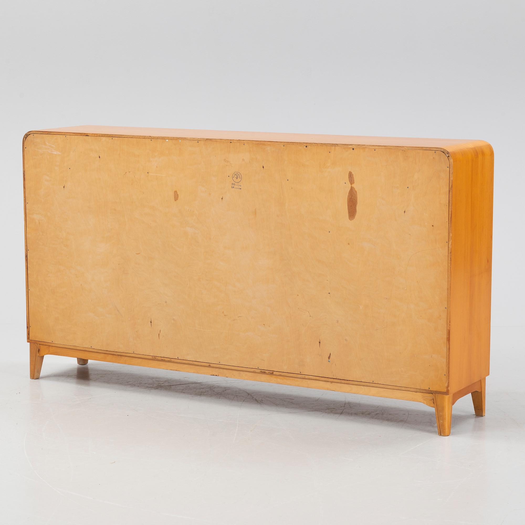 An elmwood veneered bookcase, Möbelfabrik i Nybro AB, SMI, Nybro, 1940's.