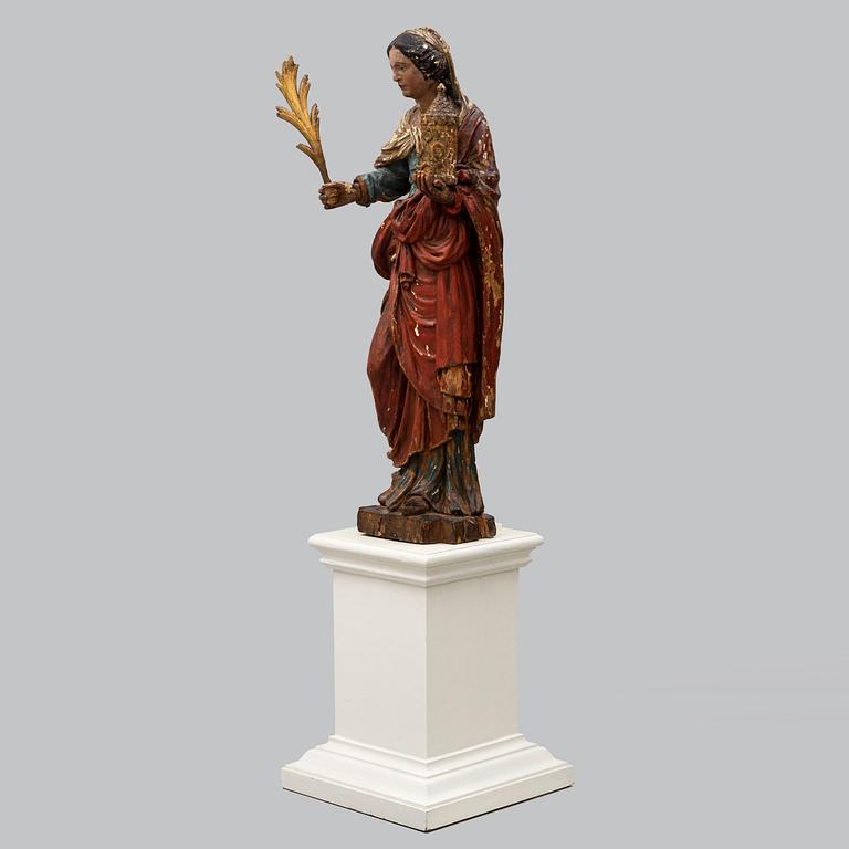 A wooden sculpture, Saint Barbara, second half of the 18th century.