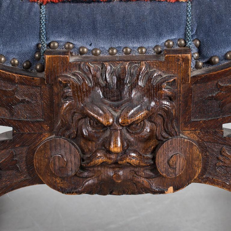 KARMSTOL, nyrenässans "Dantestol". H.F Jansen & Zonen Amsterdam, omkring sekelskiftet 1800/1900.