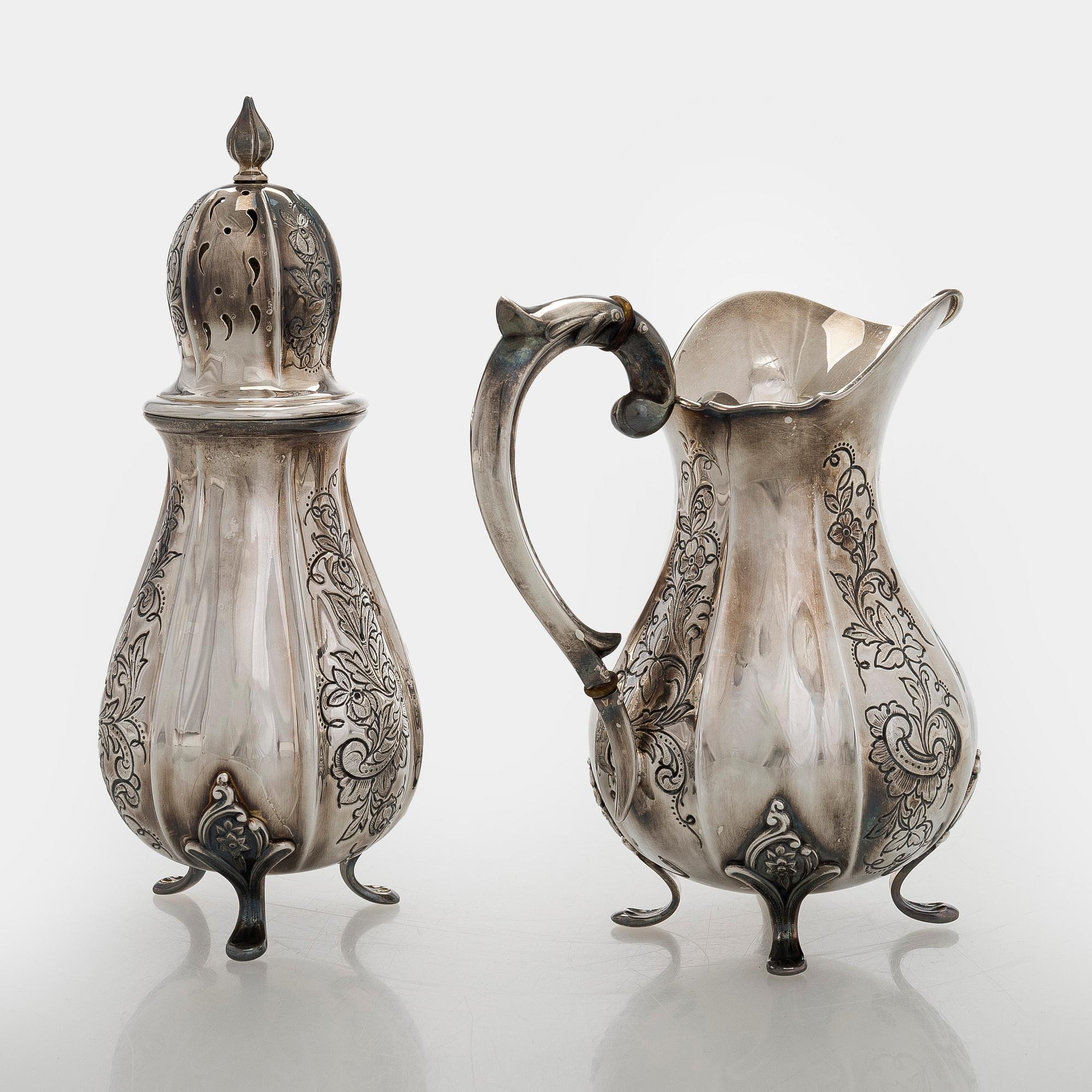 Hugo Grün, sockerruska och kanna, silver, Danmark 1955 och 1961.