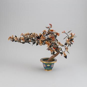 Three cloisonne and stone decorations, 20th century.