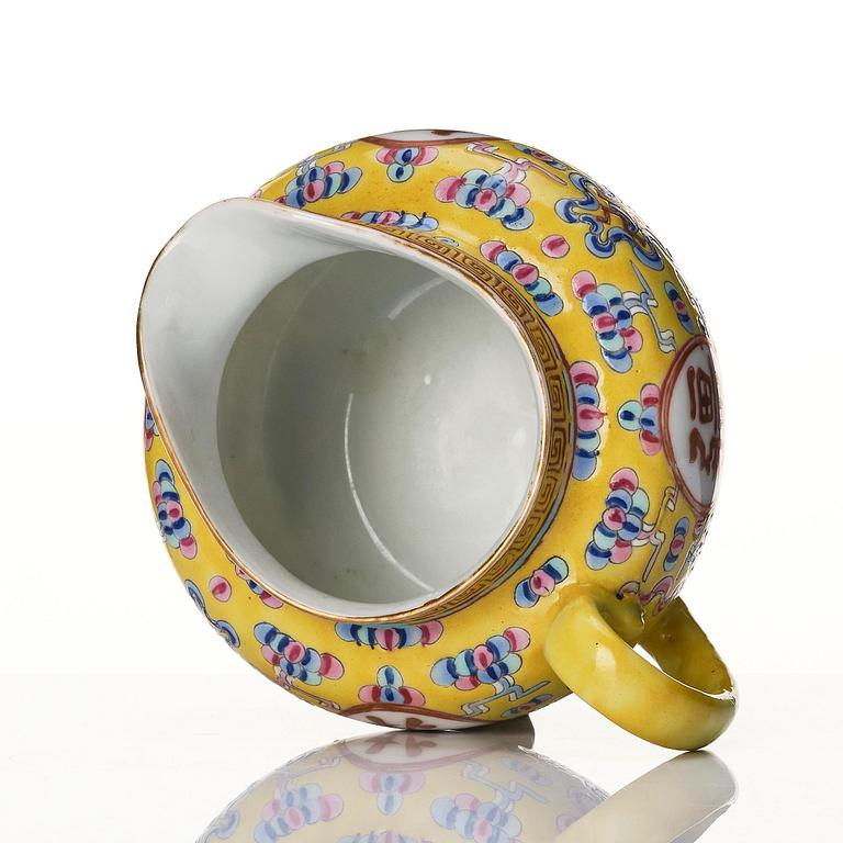 A famille rose yellow ground 'birthday service', Qing dynasty, Guangxu six character mark and of the period (1875-1908).