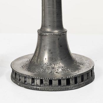 A pair of late gustavian pewter candlesticks attr. to Hans Wicksten (master in Västerås 1782-1810/14).