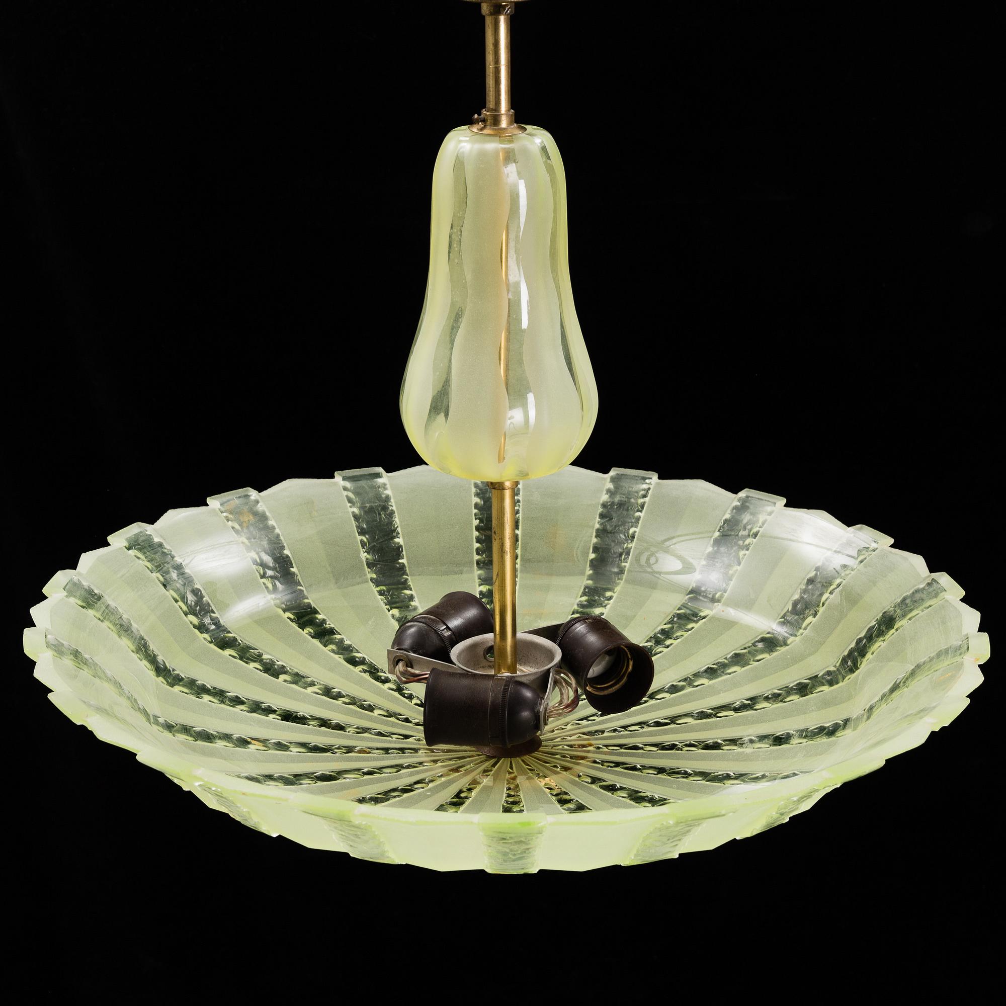 A Swedish Modern glass ceiling light, 1940's.