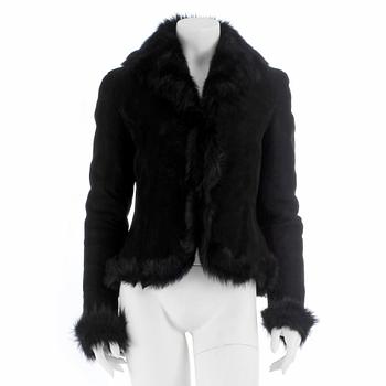 RALPH LAUREN, a black lamb shearling jacket, size 8.