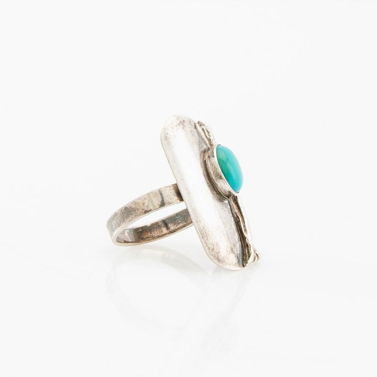 Necklace, ring and earrings of silver with turquoises, Avi Soffer Israel.