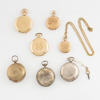 Collection of pocket watches, 36 pcs, silver/plated/gold.