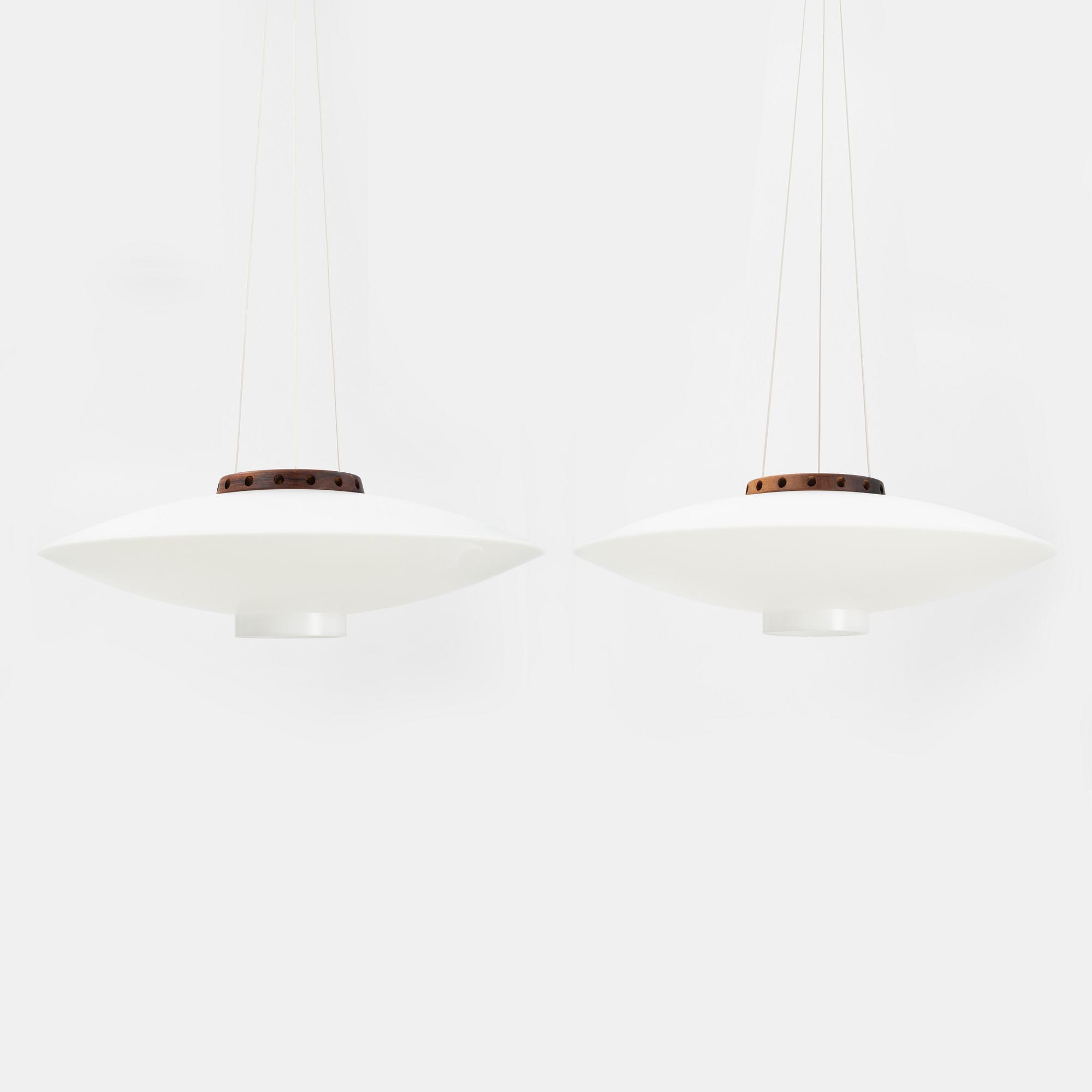 Uno & Östen Kristiansson, a pair of "Ufo", ceiling lamps, Luxus, Vittsjö, 1960-70.
