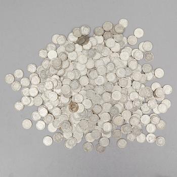 SAMLING SILVERMYNT, enkronor, Gustaf V, 1910-1941. Vikt ca 3000 gram.