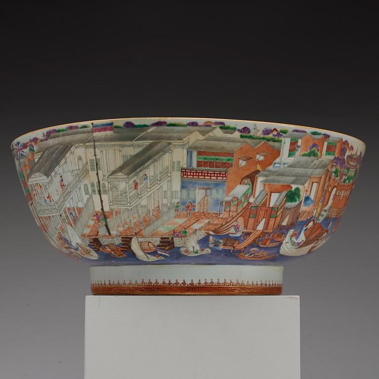 A massive Chinese Export 'Hong' punch bowl, Qing dynasty, Qianlong (1736-95).