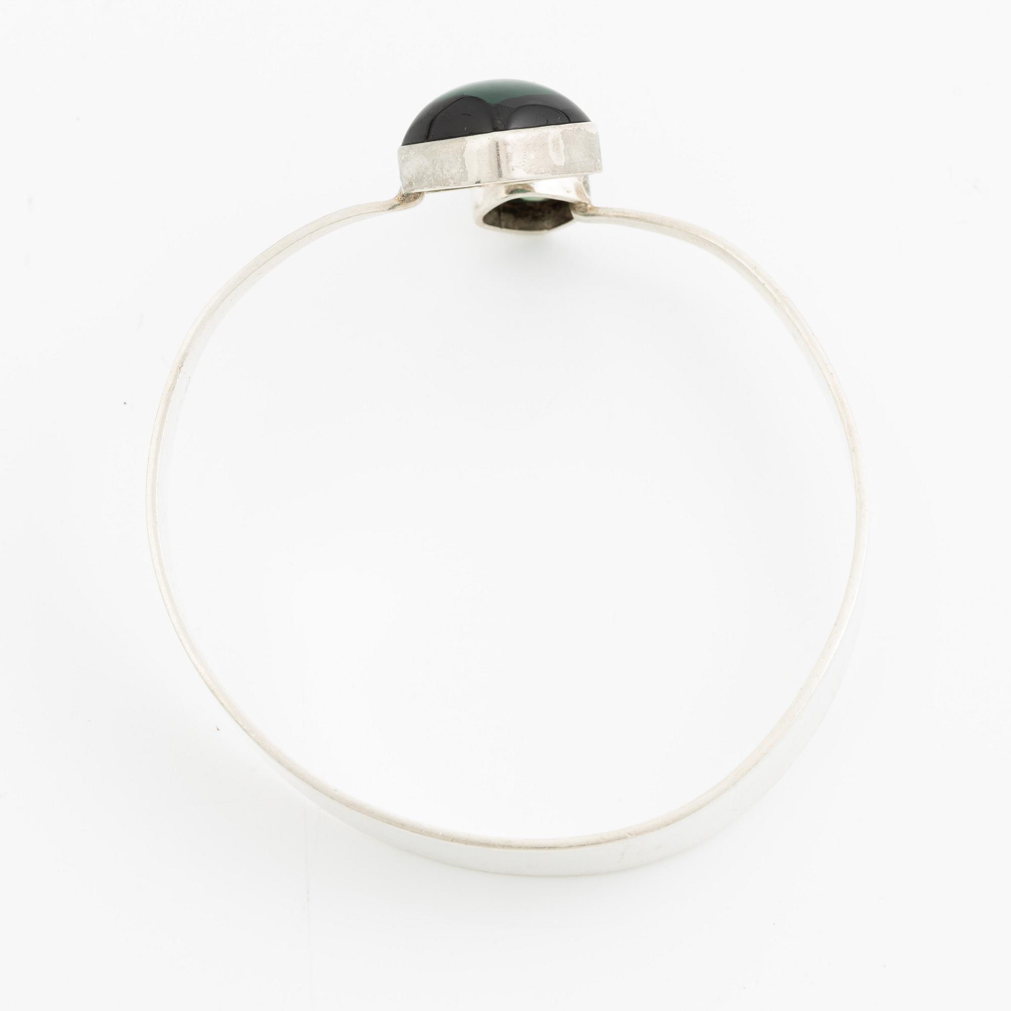 Gussi, bracelet, silver with green stones, Malmö 1965.