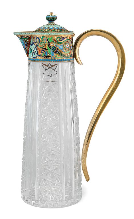 A PITCHER, crystal, 84 silver, enamel. Unknown master г.п possibly Kiev, turn of century the 18/1900.